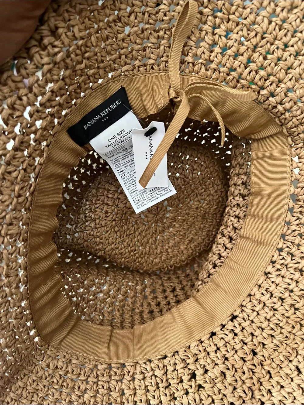 Banana Republic Tan Woven Straw Sun Hat with Ribbon Band
